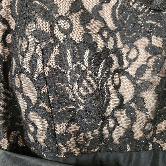 R&M Richards Evening Gown Cold Shoulder Lace Bodice Belted - Picture 12 of 16